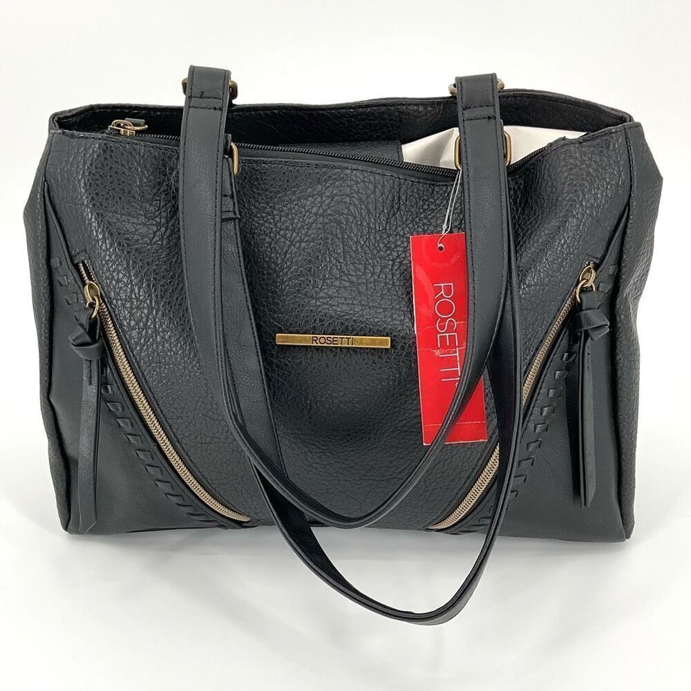 Rosetti Idris Satchel Bag Purse Black Faux Leather Double Shoulder Strap NWT